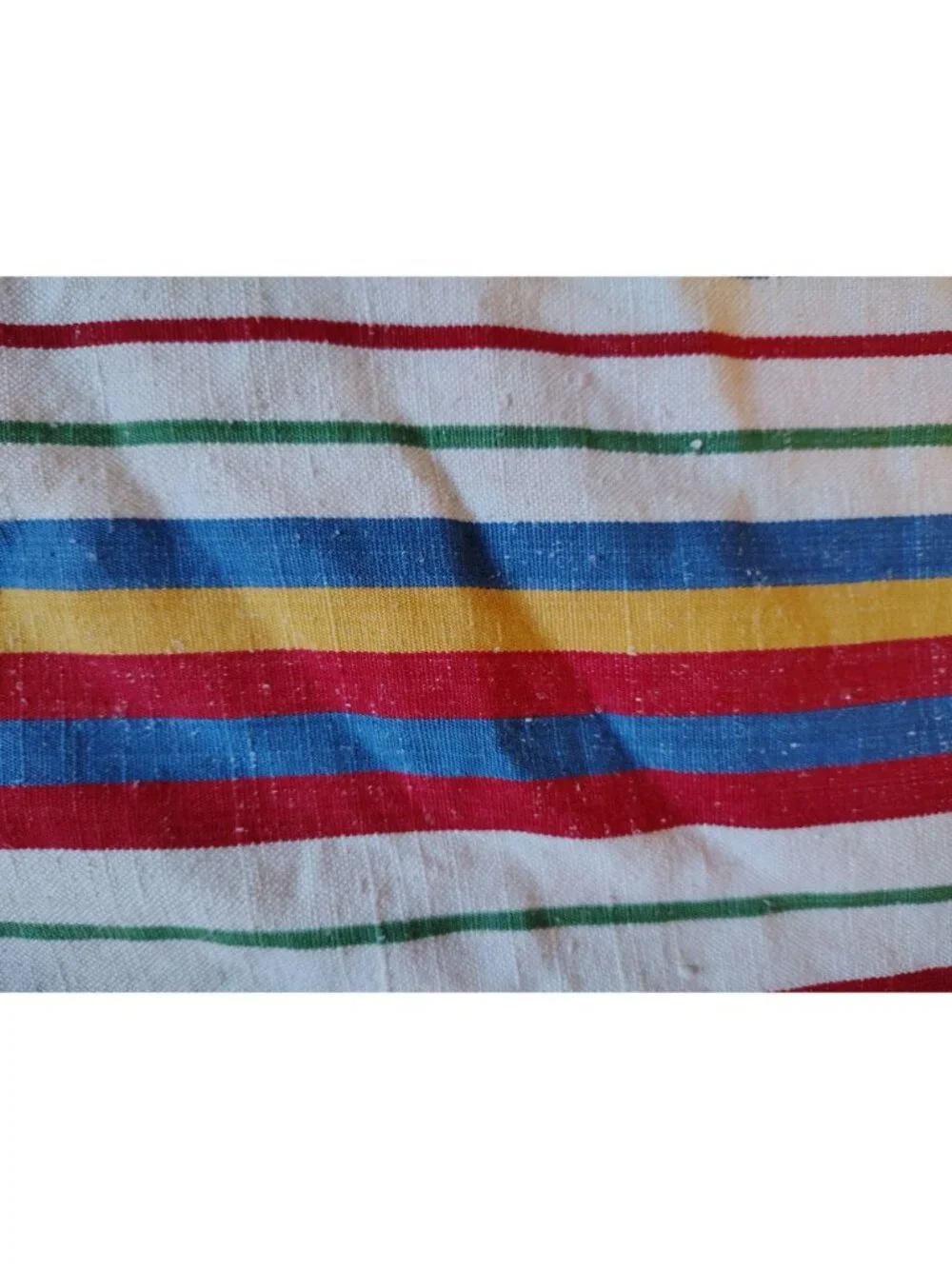 Large Cotton Tablecloth, Textured Linen, Green Blue Yellow Red Stripe 73